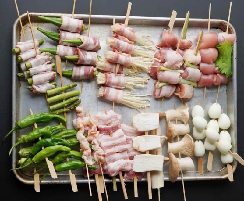 Skewers Yakitori Recipe (Charcoal Grilled Bacon, Chicken and Veggies)